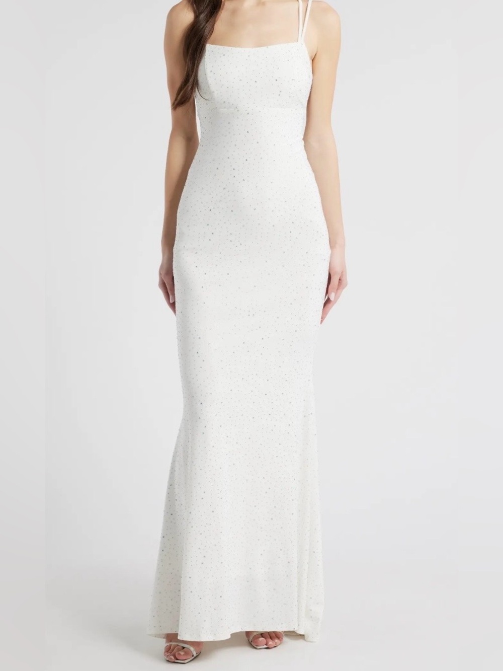 Elegant White Rhinestone Strappy Column Dress